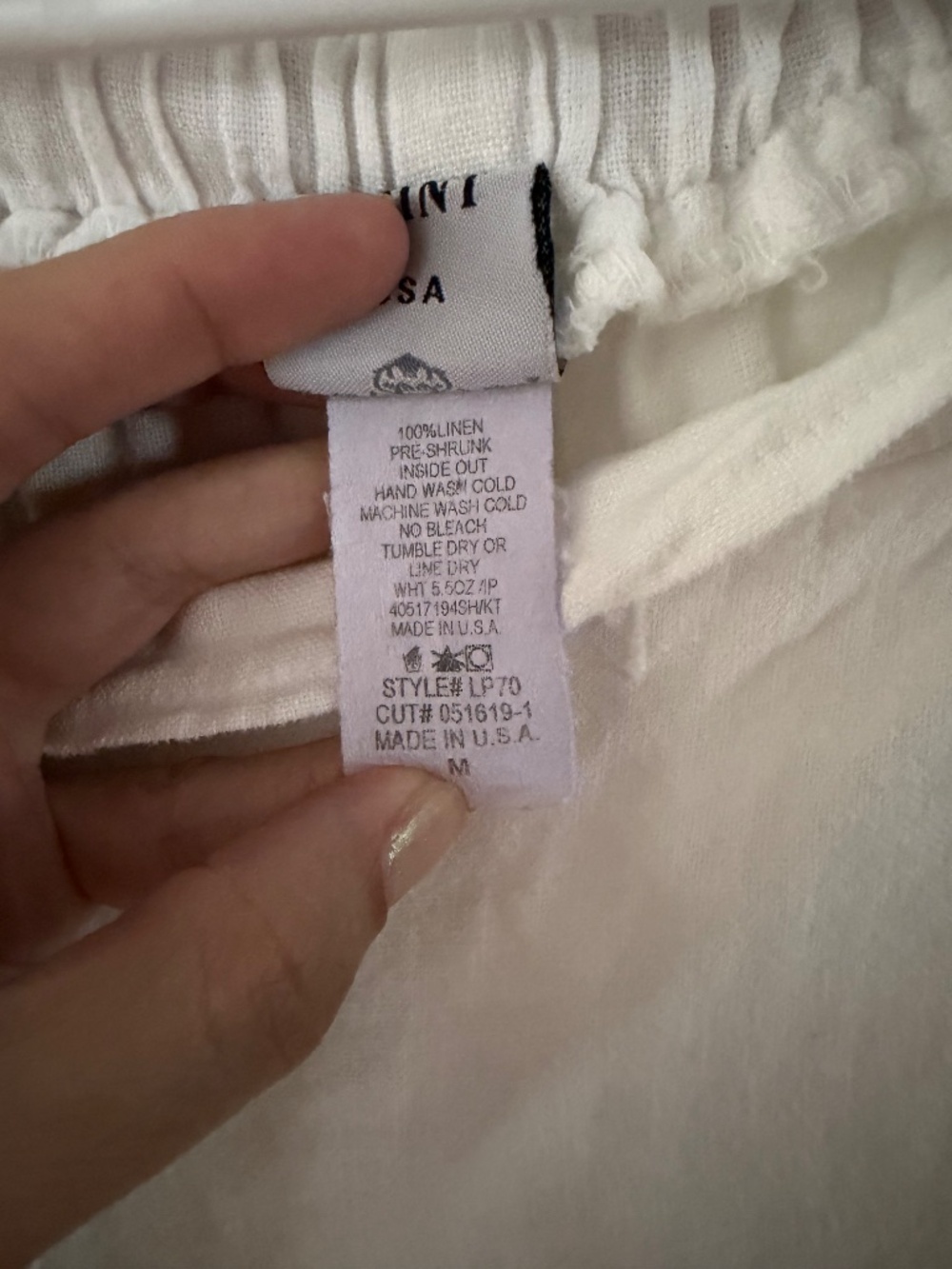 Match Point USA White Linen Pull-On Pants Size M Made in USA - Picture 3 of 3